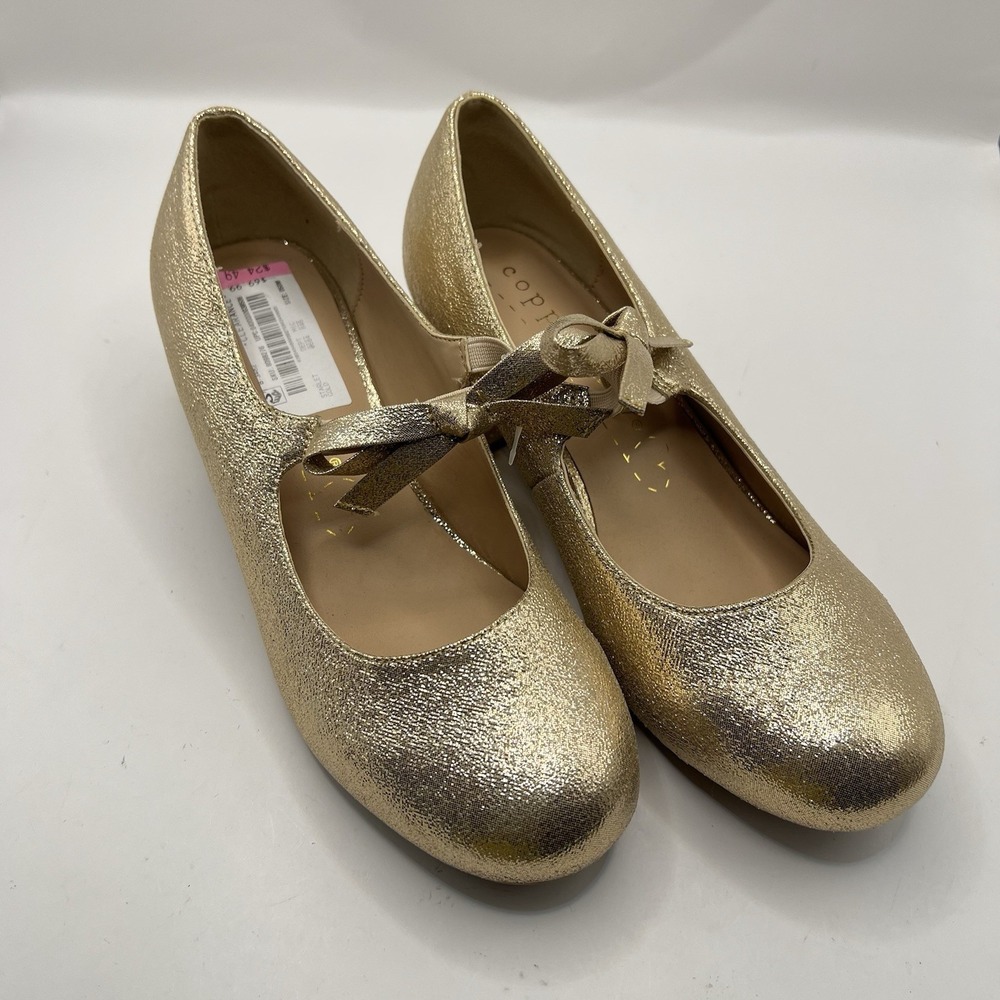 Copper Key Starlet Dress Heels Youth 5M Gold Metallic Glitter Sparkly Bow Detail